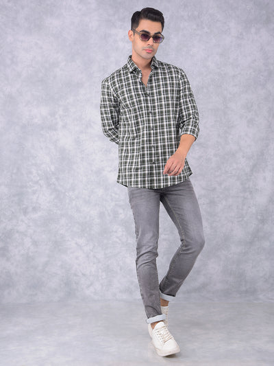 Olive Checked 100% Cotton Shirt-Men Shirts-Crimsoune Club