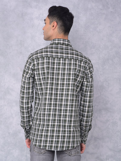 Olive Checked 100% Cotton Shirt-Men Shirts-Crimsoune Club