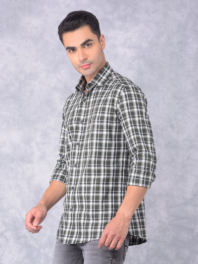 Olive Checked 100% Cotton Shirt-Men Shirts-Crimsoune Club