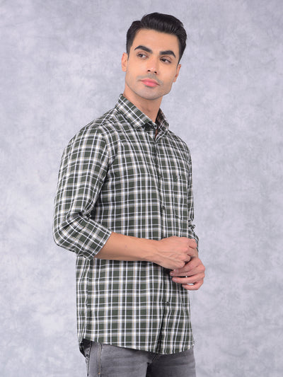 Olive Checked 100% Cotton Shirt-Men Shirts-Crimsoune Club