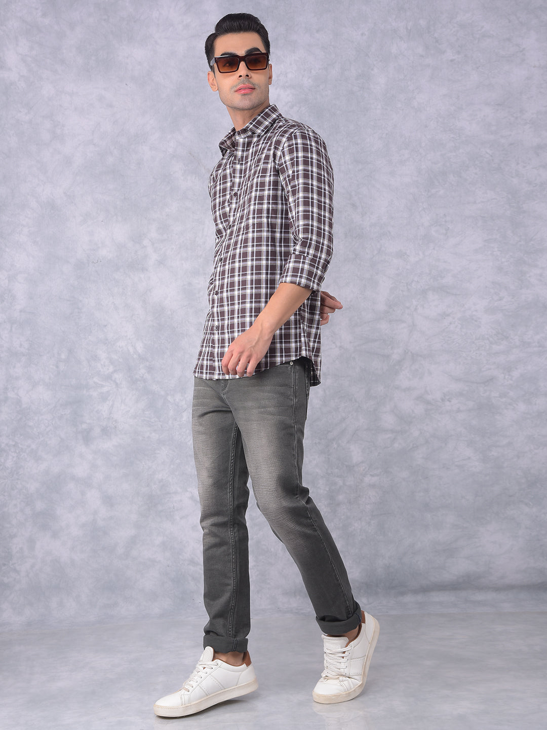 Brown Checked 100% Cotton Shirt-Men Shirts-Crimsoune Club