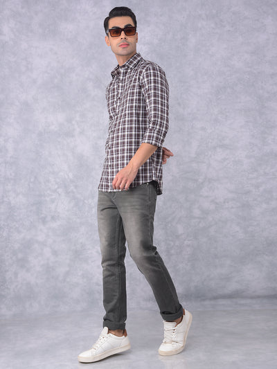 Brown Checked 100% Cotton Shirt-Men Shirts-Crimsoune Club