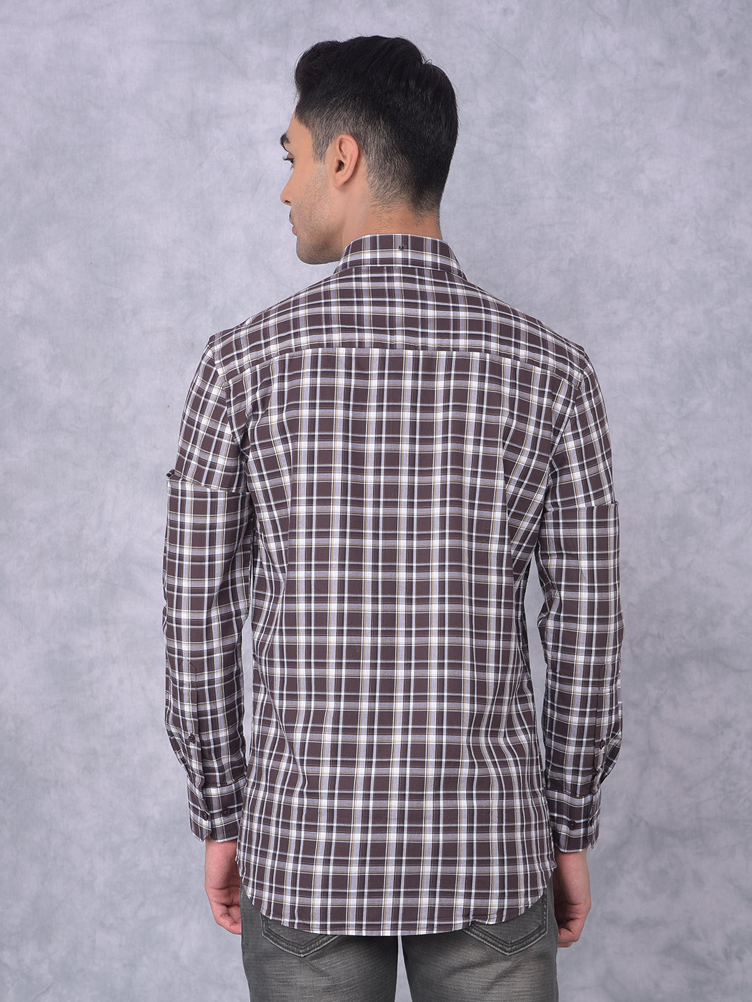 Brown Checked 100% Cotton Shirt-Men Shirts-Crimsoune Club
