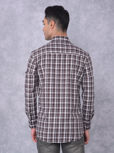 Brown Checked 100% Cotton Shirt-Men Shirts-Crimsoune Club