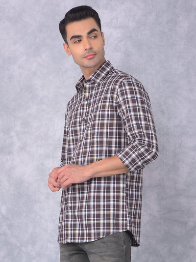 Brown Checked 100% Cotton Shirt-Men Shirts-Crimsoune Club