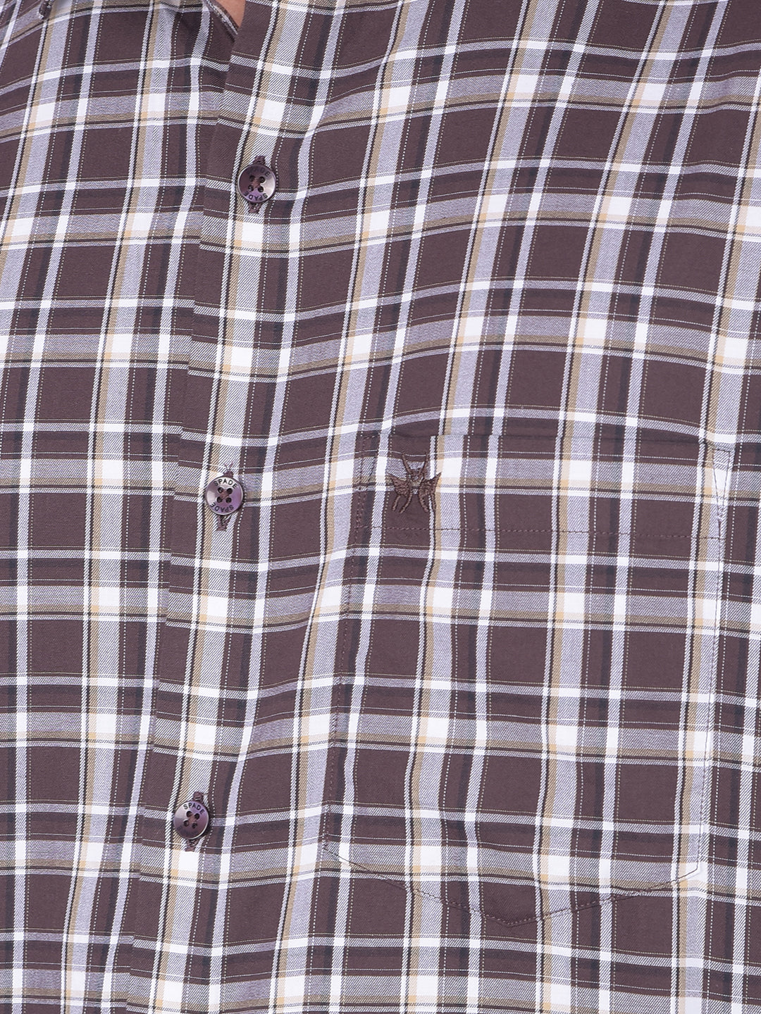 Brown Checked 100% Cotton Shirt-Men Shirts-Crimsoune Club