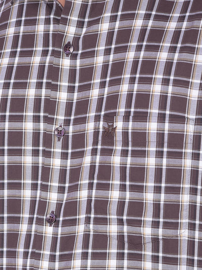 Brown Checked 100% Cotton Shirt-Men Shirts-Crimsoune Club