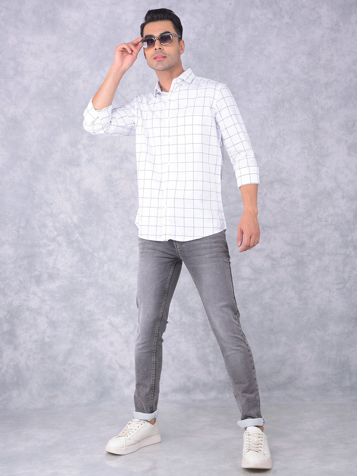 White Windowpane Check 100% Cotton Shirt-Men Shirts-Crimsoune Club
