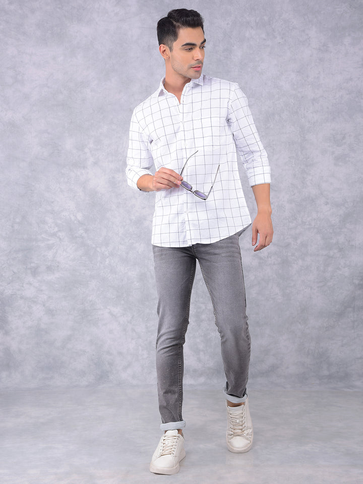 White Windowpane Check 100% Cotton Shirt-Men Shirts-Crimsoune Club