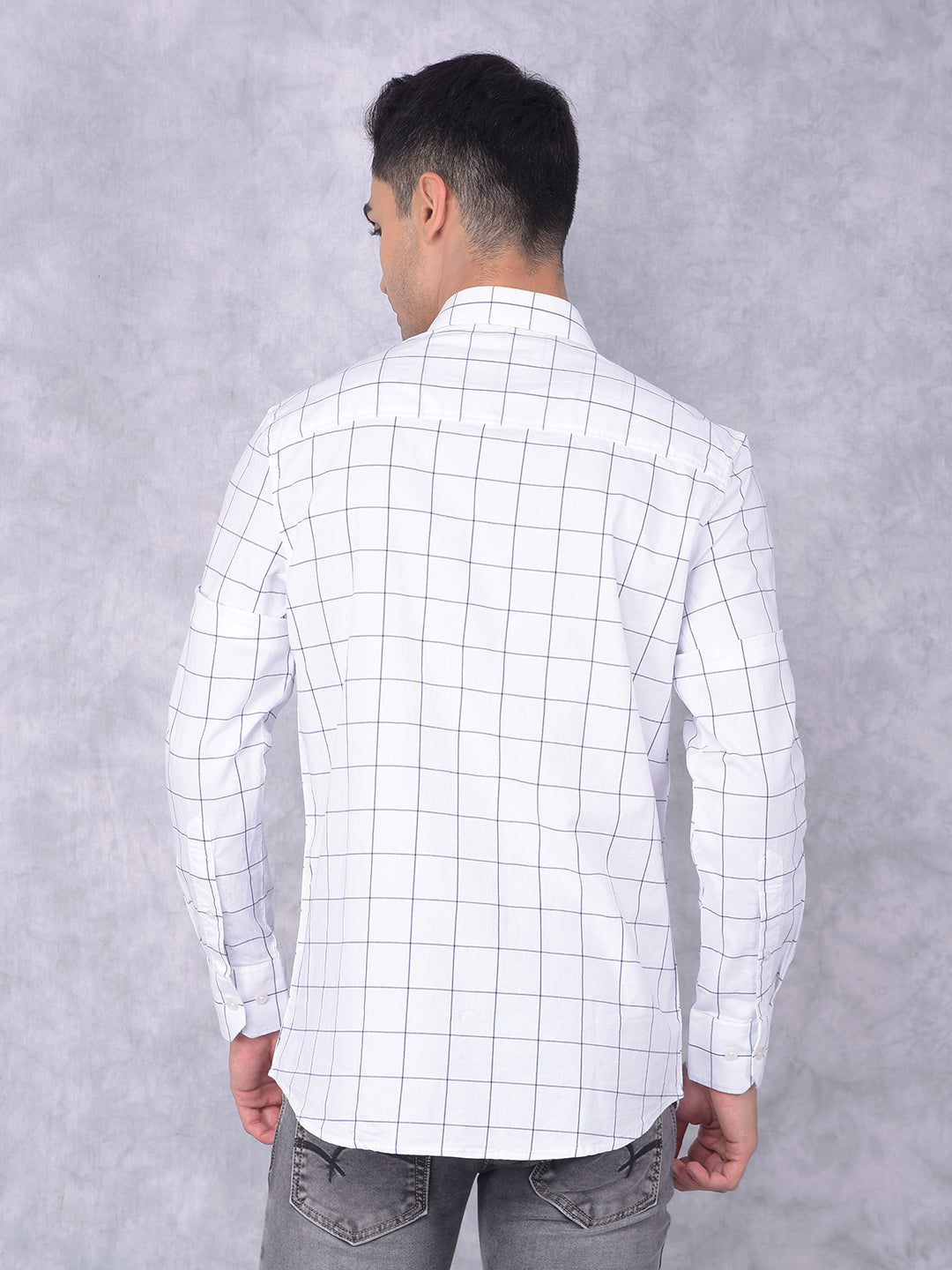 White Windowpane Check 100% Cotton Shirt-Men Shirts-Crimsoune Club