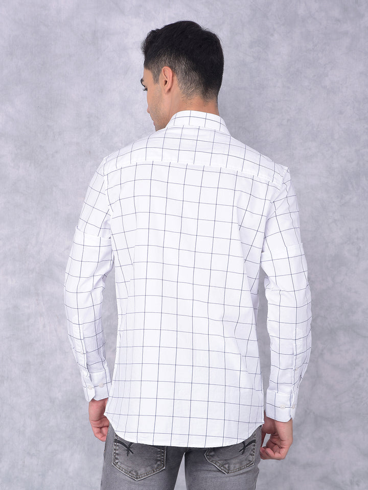 White Windowpane Check 100% Cotton Shirt-Men Shirts-Crimsoune Club