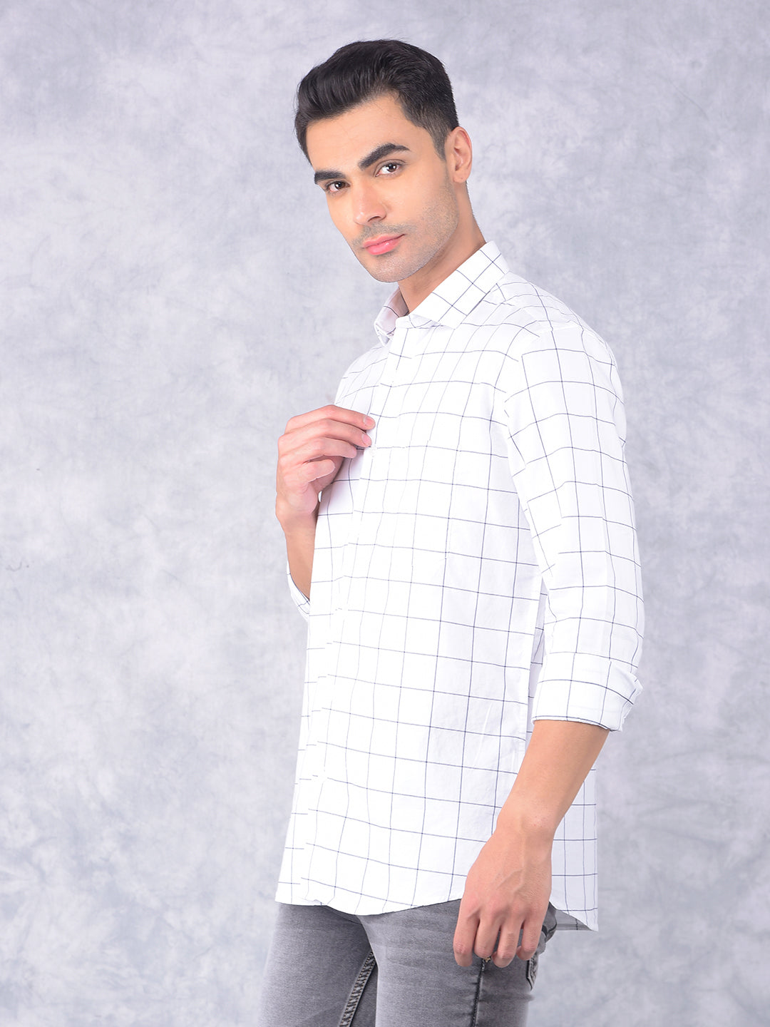 White Windowpane Check 100% Cotton Shirt-Men Shirts-Crimsoune Club
