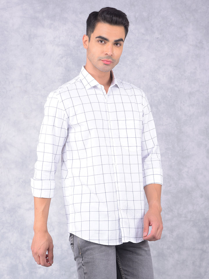 White Windowpane Check 100% Cotton Shirt-Men Shirts-Crimsoune Club