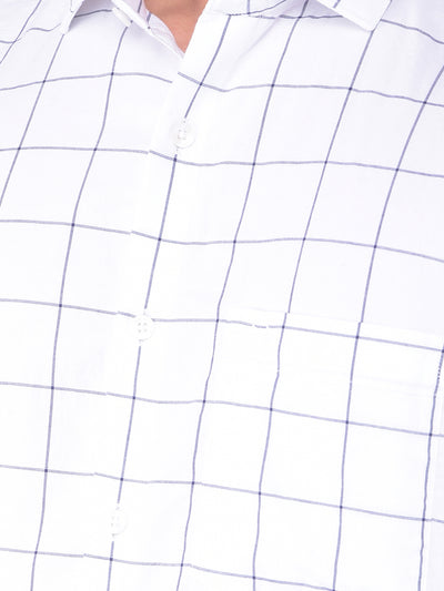 White Windowpane Check 100% Cotton Shirt-Men Shirts-Crimsoune Club