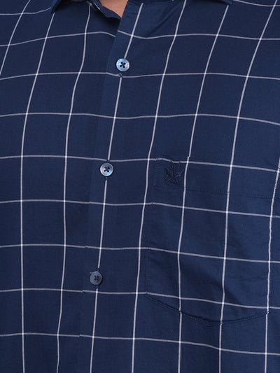 Navy Blue Windowpane Check 100% Cotton Shirt-Men Shirts-Crimsoune Club