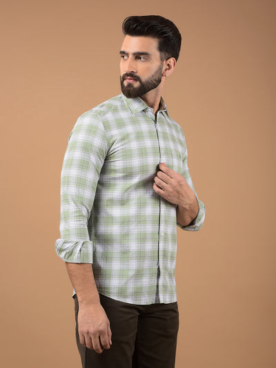 Green Checked 100% Cotton Shirt-Men Shirts-Crimsoune Club