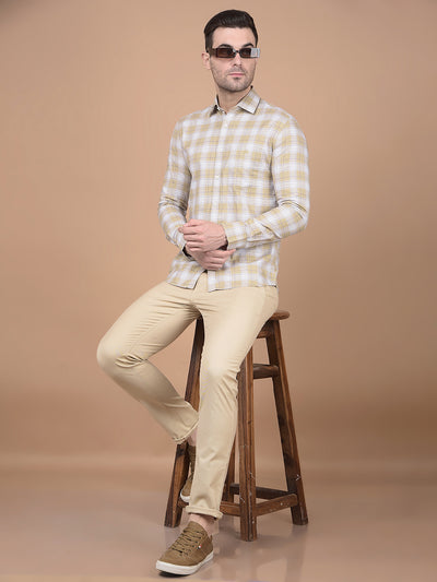 Khaki Checked 100% Cotton Shirt-Men Shirts-Crimsoune Club