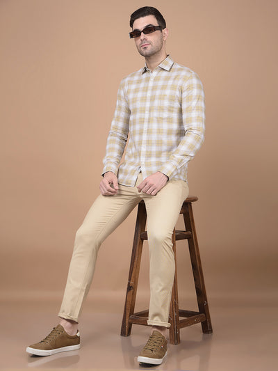 Khaki Checked 100% Cotton Shirt-Men Shirts-Crimsoune Club