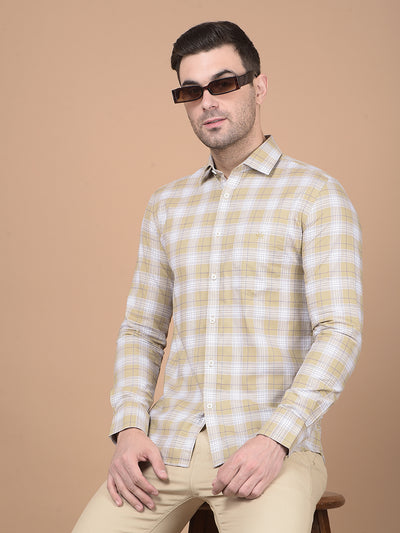 Khaki Checked 100% Cotton Shirt-Men Shirts-Crimsoune Club