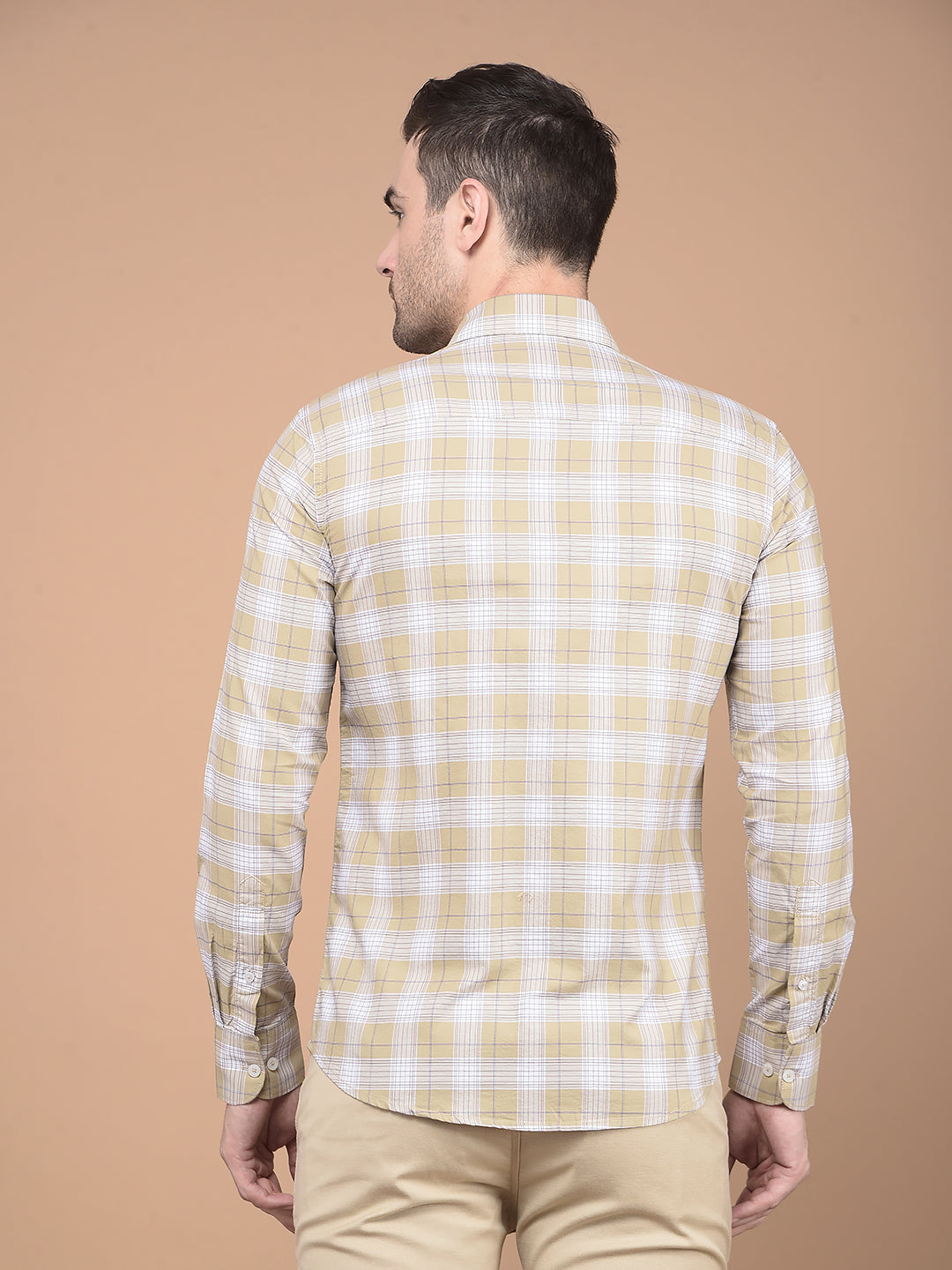 Khaki Checked 100% Cotton Shirt-Men Shirts-Crimsoune Club