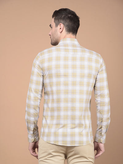 Khaki Checked 100% Cotton Shirt-Men Shirts-Crimsoune Club