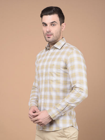 Khaki Checked 100% Cotton Shirt-Men Shirts-Crimsoune Club