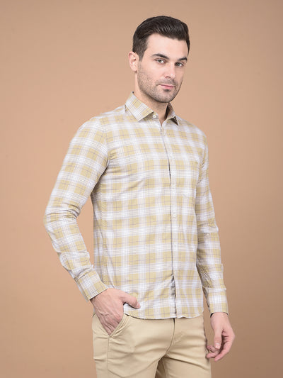Khaki Checked 100% Cotton Shirt-Men Shirts-Crimsoune Club