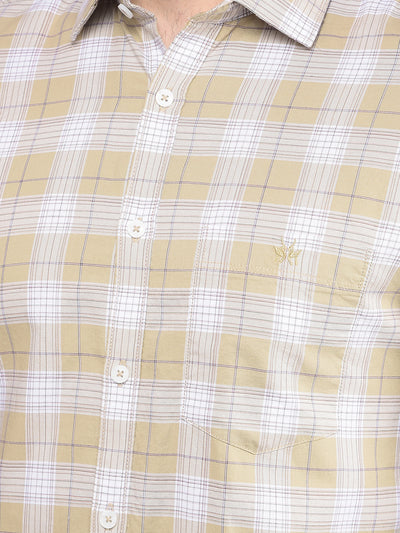 Khaki Checked 100% Cotton Shirt-Men Shirts-Crimsoune Club