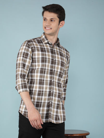 Brown Checkered 100% Cotton Shirt-Men Shirts-Crimsoune Club