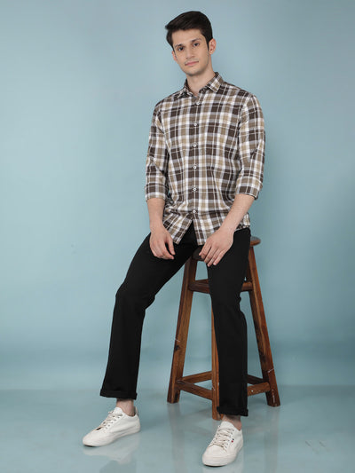 Brown Checkered 100% Cotton Shirt-Men Shirts-Crimsoune Club
