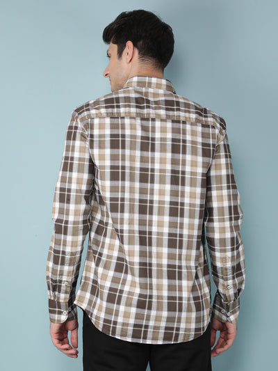 Brown Checkered 100% Cotton Shirt-Men Shirts-Crimsoune Club
