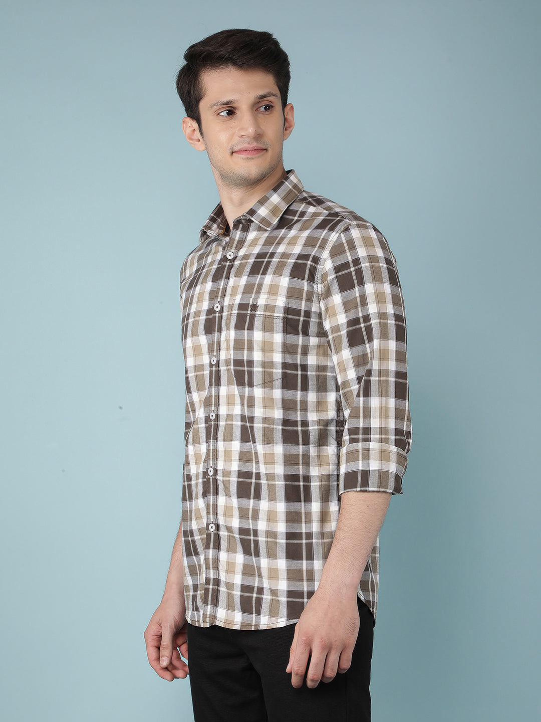 Brown Checkered 100% Cotton Shirt-Men Shirts-Crimsoune Club