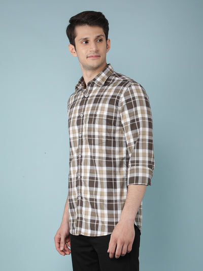 Brown Checkered 100% Cotton Shirt-Men Shirts-Crimsoune Club