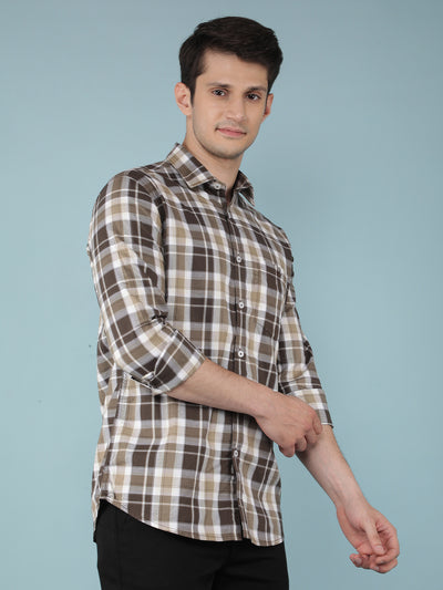 Brown Checkered 100% Cotton Shirt-Men Shirts-Crimsoune Club