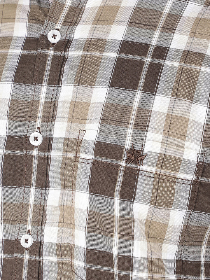 Brown Checkered 100% Cotton Shirt-Men Shirts-Crimsoune Club