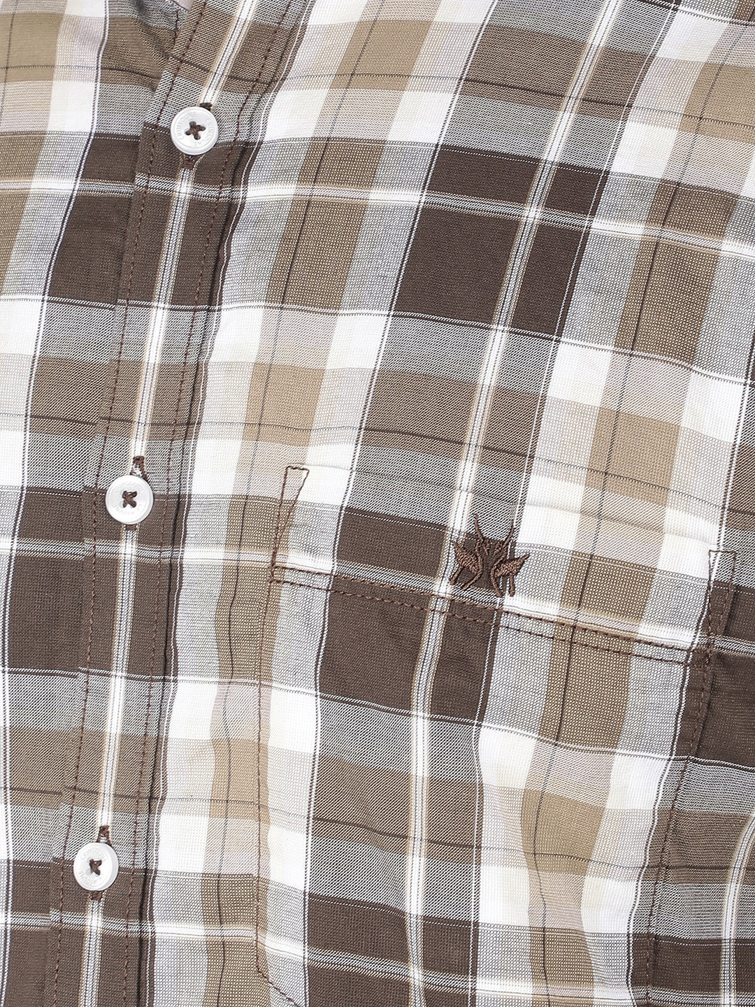 Brown Checkered 100% Cotton Shirt-Men Shirts-Crimsoune Club