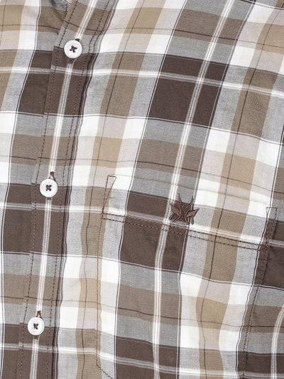 Brown Checkered 100% Cotton Shirt-Men Shirts-Crimsoune Club