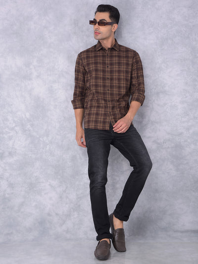 Brown Checked 100% Cotton Shirt-Men Shirts-Crimsoune Club