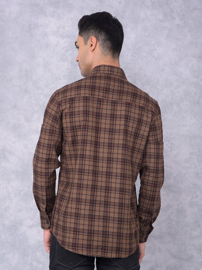 Brown Checked 100% Cotton Shirt-Men Shirts-Crimsoune Club