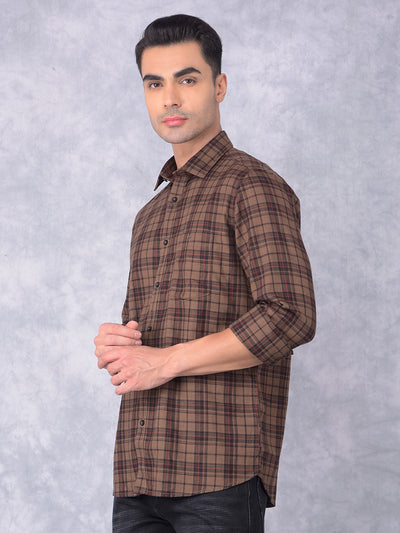 Brown Checked 100% Cotton Shirt-Men Shirts-Crimsoune Club