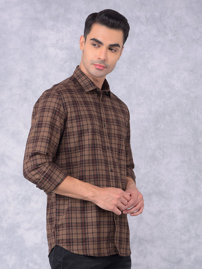 Brown Checked 100% Cotton Shirt-Men Shirts-Crimsoune Club