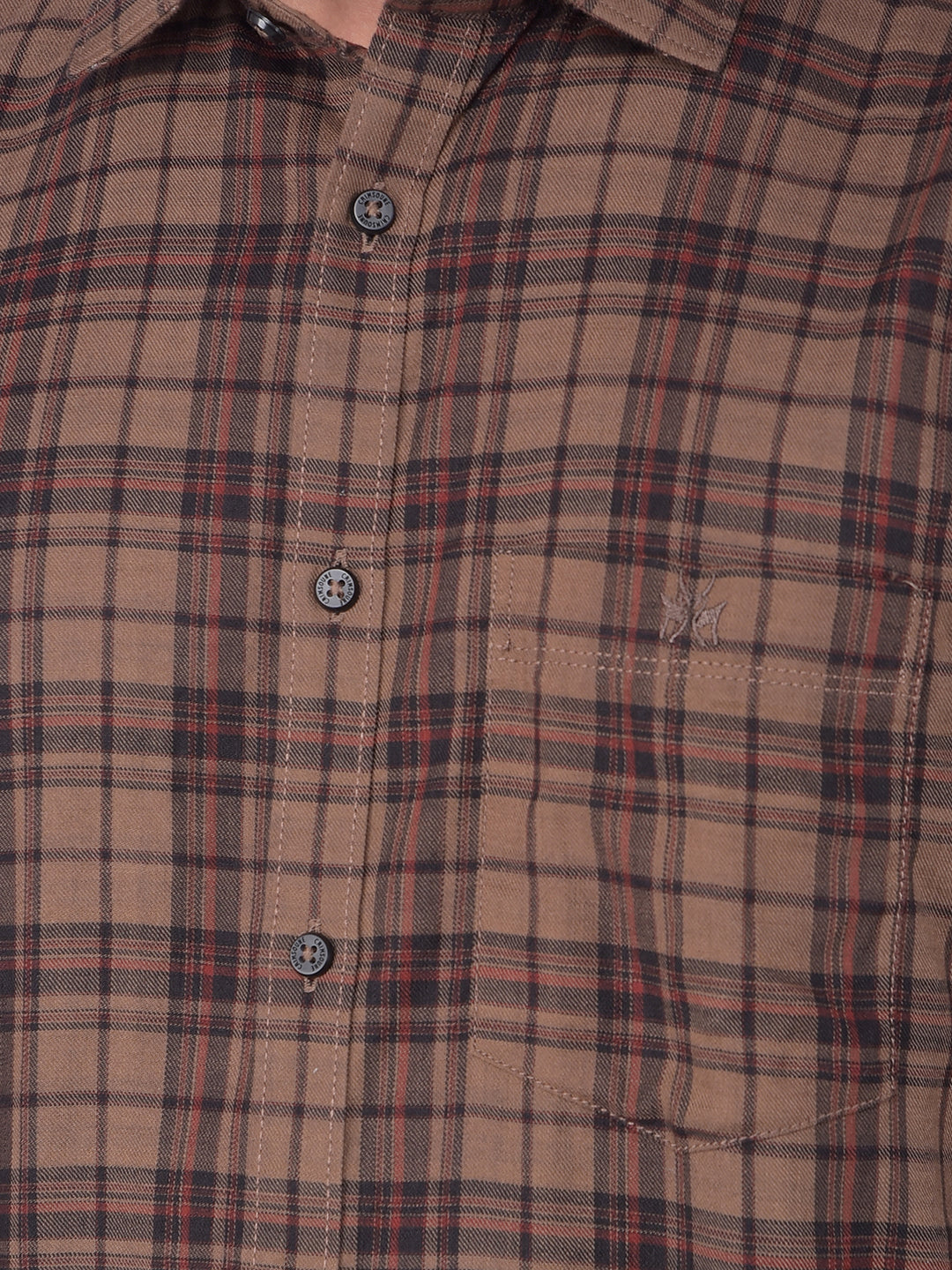 Brown Checked 100% Cotton Shirt-Men Shirts-Crimsoune Club