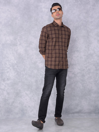 Brown Checked 100% Cotton Shirt-Men Shirts-Crimsoune Club