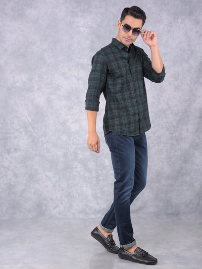 Green Checked 100% Cotton Shirt-Men Shirts-Crimsoune Club