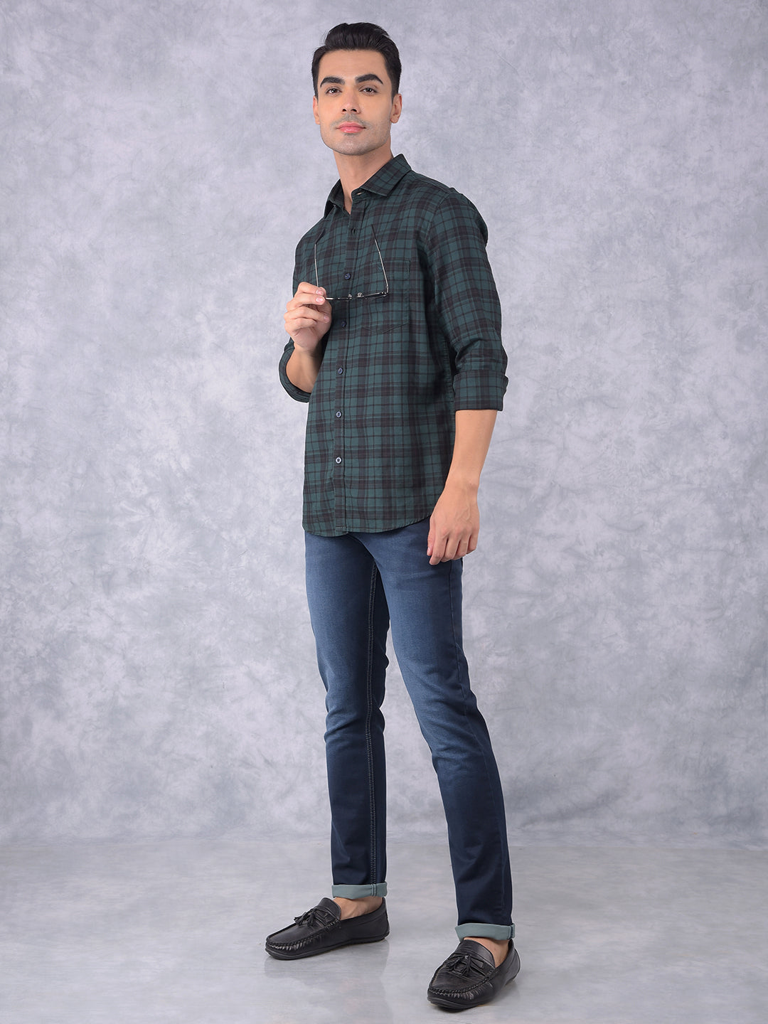 Green Checked 100% Cotton Shirt-Men Shirts-Crimsoune Club