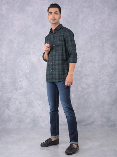 Green Checked 100% Cotton Shirt-Men Shirts-Crimsoune Club