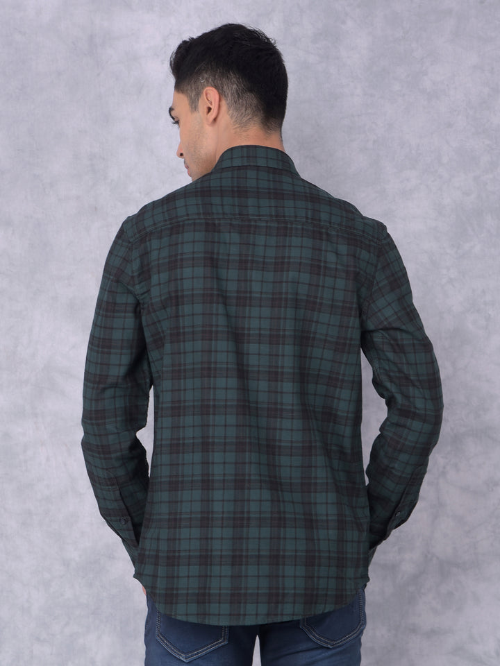 Green Checked 100% Cotton Shirt-Men Shirts-Crimsoune Club