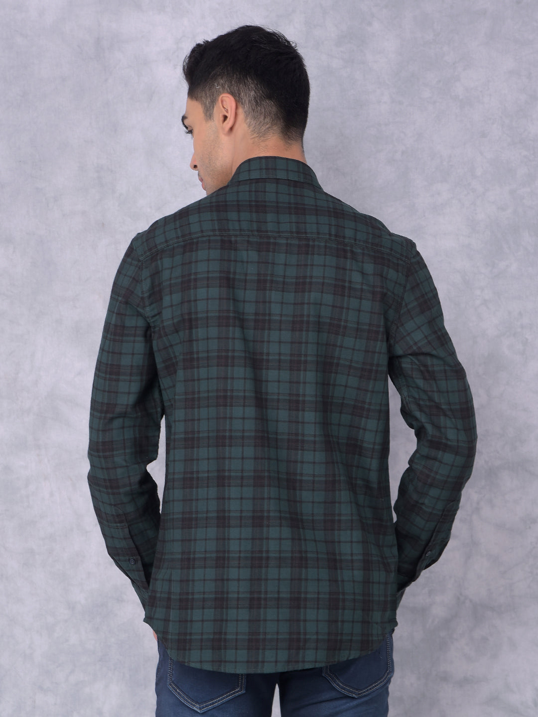 Green Checked 100% Cotton Shirt-Men Shirts-Crimsoune Club