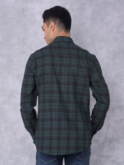 Green Checked 100% Cotton Shirt-Men Shirts-Crimsoune Club