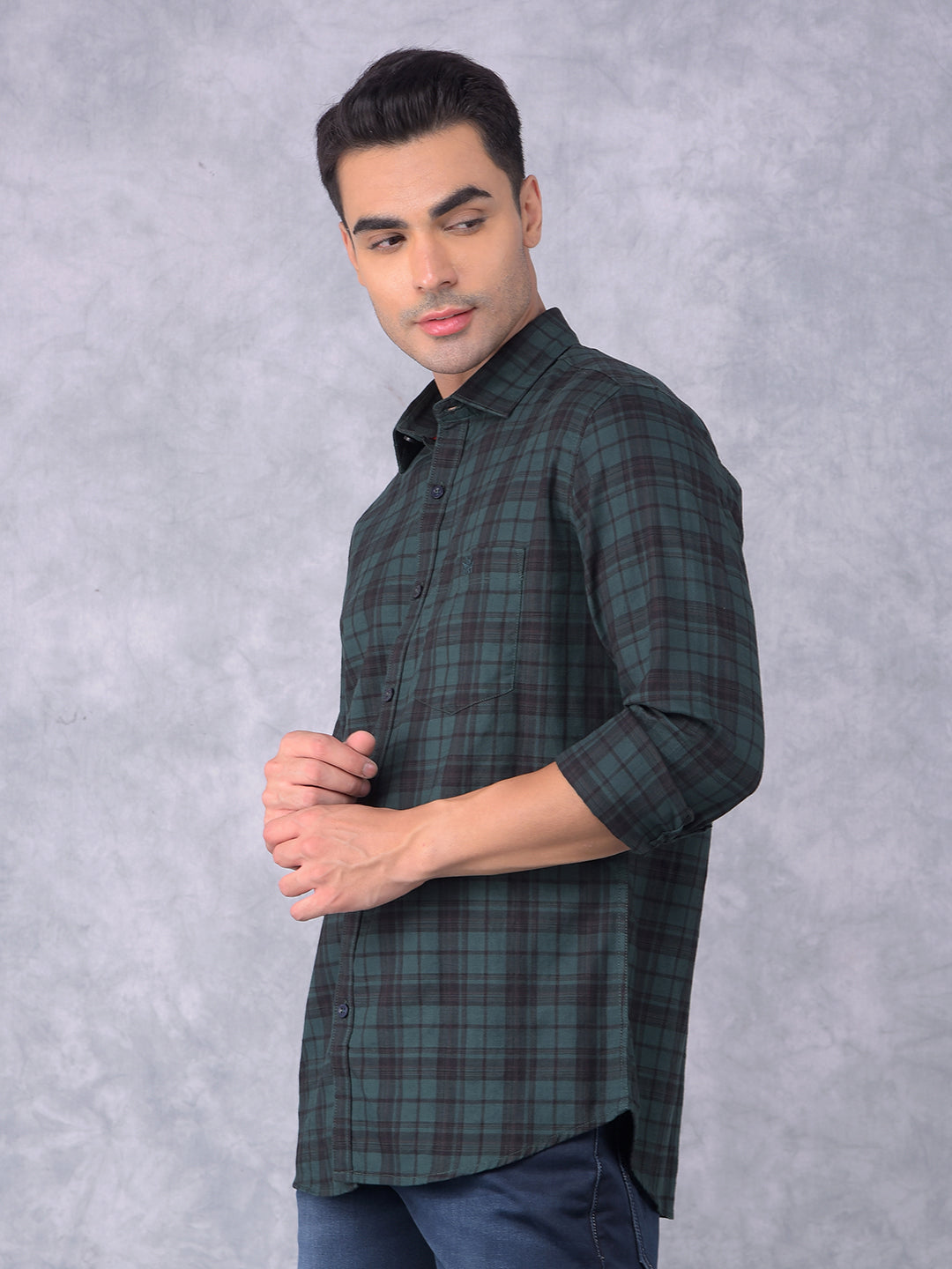 Green Checked 100% Cotton Shirt-Men Shirts-Crimsoune Club